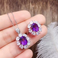 new natural amethyst ring pendant necklace set 925 silver ladies jewelry set simple and luxurious atmosphere purple
