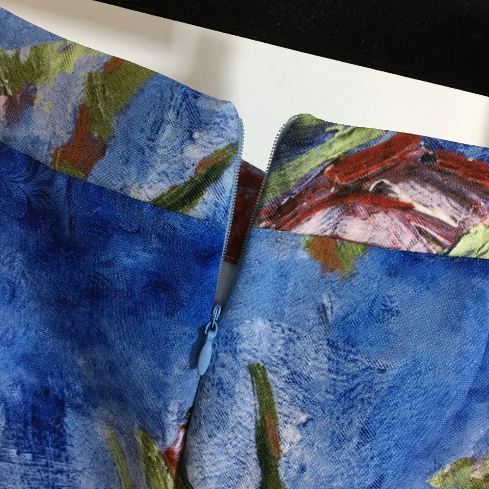 

High Quality Luxury Summer Sexy Women New Graffiti Painting Flower Print High Waist Slim Skirt