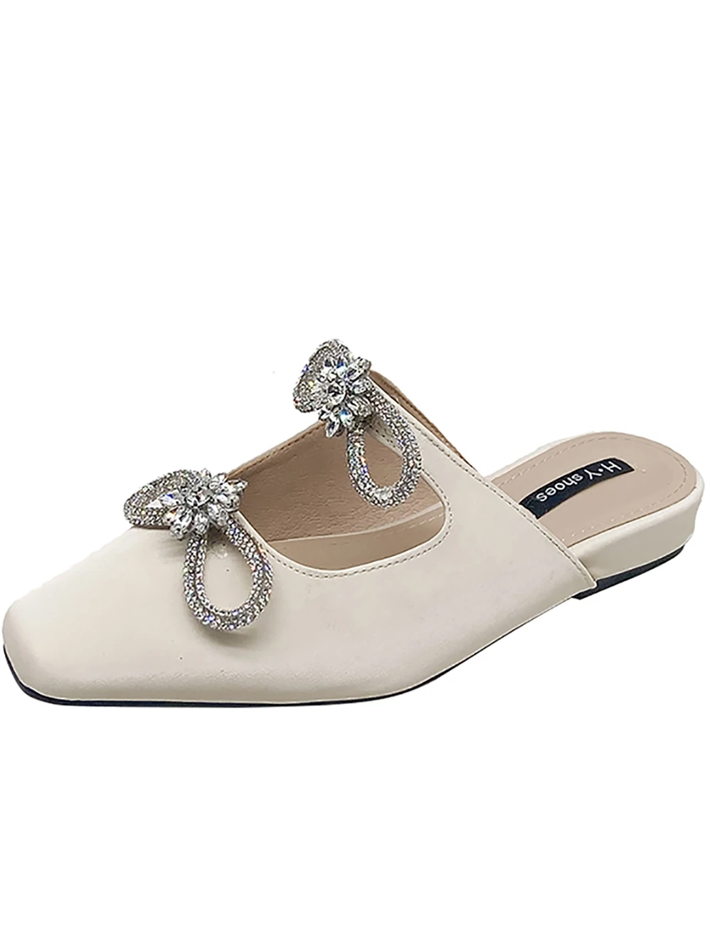 

Outer Wear Baotou Spring And Autumn Half-Drag Retro Roman Style Elegant Rhinestone Flat Bow Ladies Muller Slippers Fashion Trend