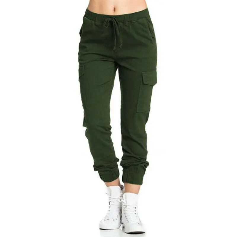

Womens Cargo Combat Stretch Elastic Waist Pants Pockets Drawstring Trousers Hot