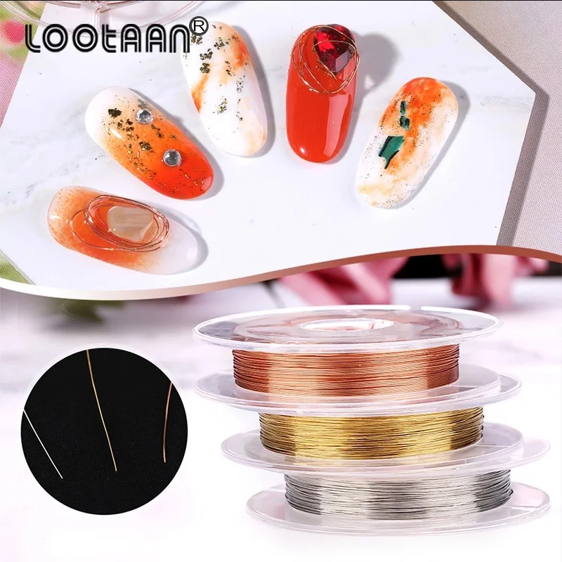 Lootaan 3 шт./компл. для дизайна ногтей медная проволока сверхтонкая Золотая и