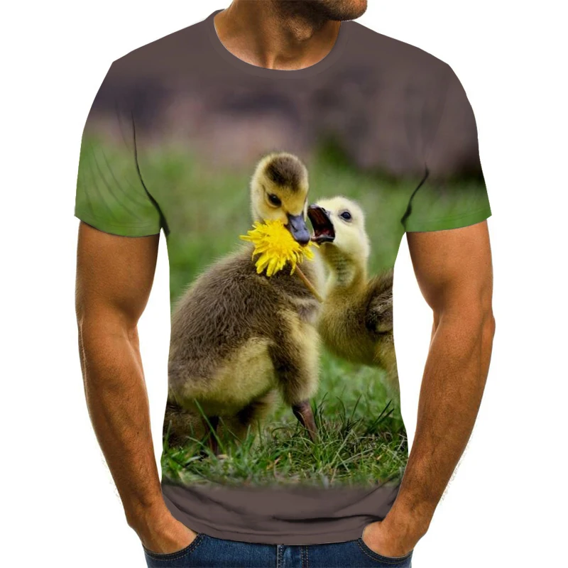 

Мужская свободная футболка с круглым вырезом и узором из утки