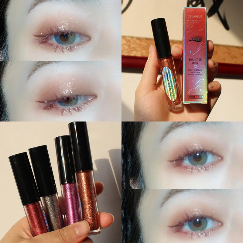 

Diamond Glitter Mascara Quick Drying Water Drop Setting Long Lasting Waterproof Curling Thick Shiny Liquid Eyeshadow