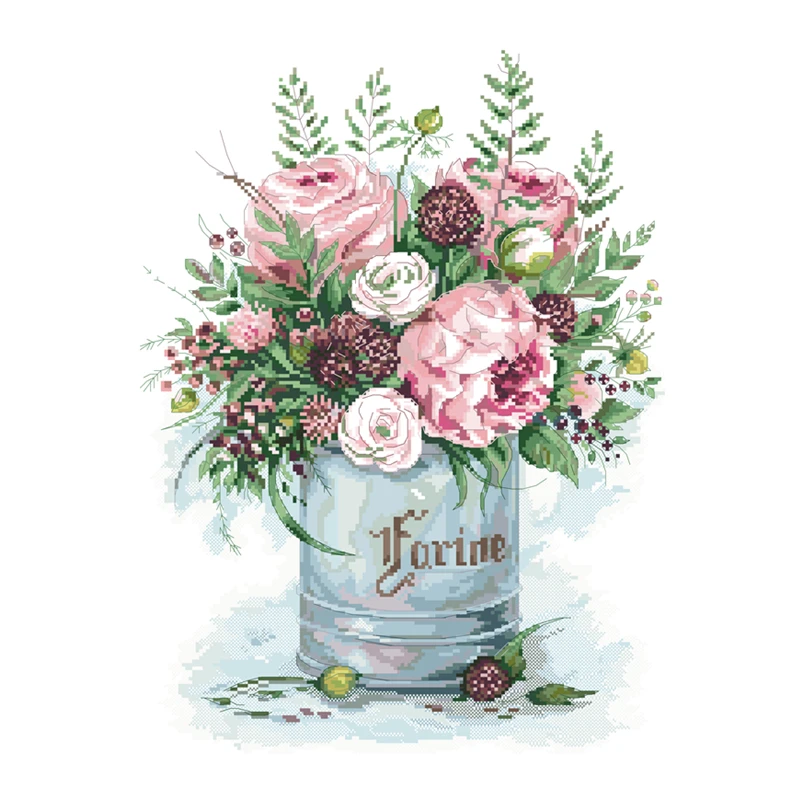 Дешево Наборы для вышивки крестиком в виде розовых роз, дизайн с цветочным узором, 18 карат, 14 карат, 11 карат, вышивка на холсте без рисунка, рукоделие...