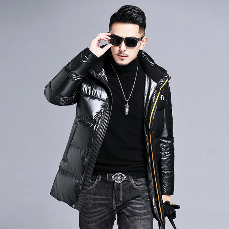 The New Winter Down Coat 2019 Hooded Down Jacket Young  Fashion Bright Thick Warm Men's Coats Male Parka Snow Outwear Jacket
