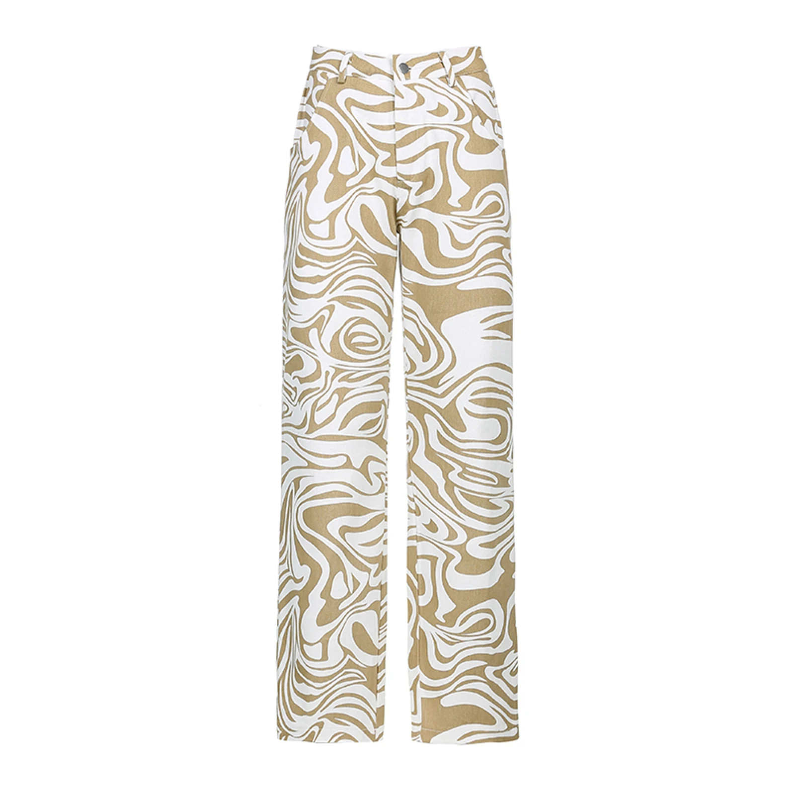 

Women Loose Straight DeninTrousers with Personalized Stripe Print High Waist Design Summer Sports Casual Pants