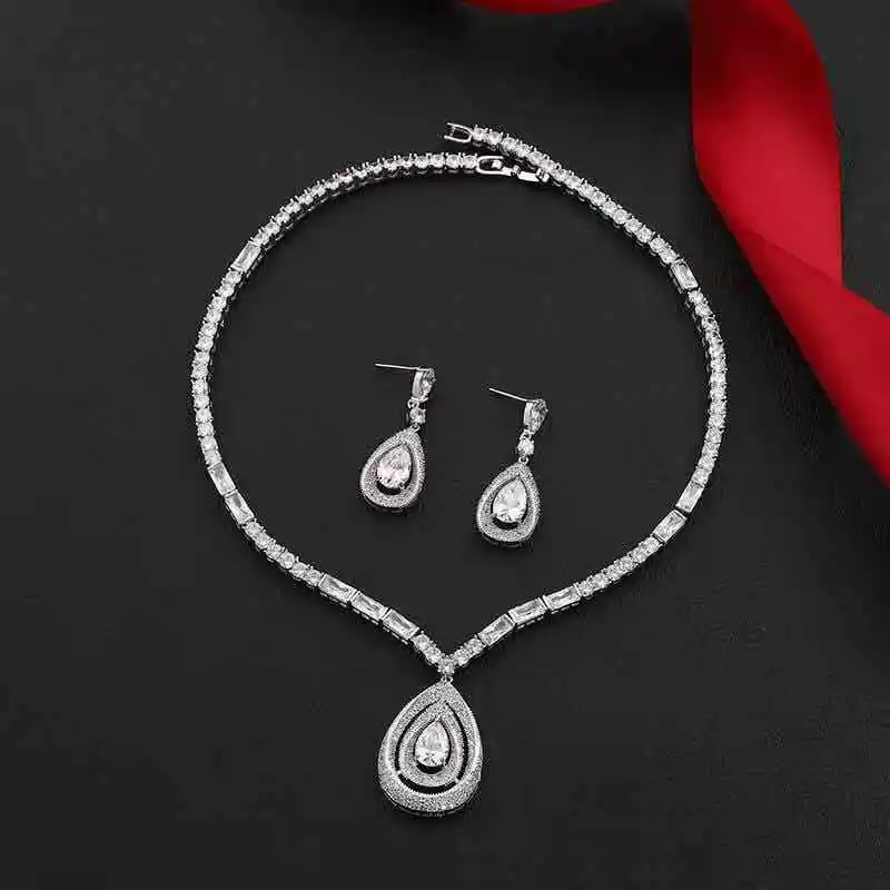 HIBRIDE Latest fashion AAA Cubic Zirconia Necklace Earrings Wedding Bridal Jewelry Sets Dress Accessories parure bijoux N-1300 | Украшения
