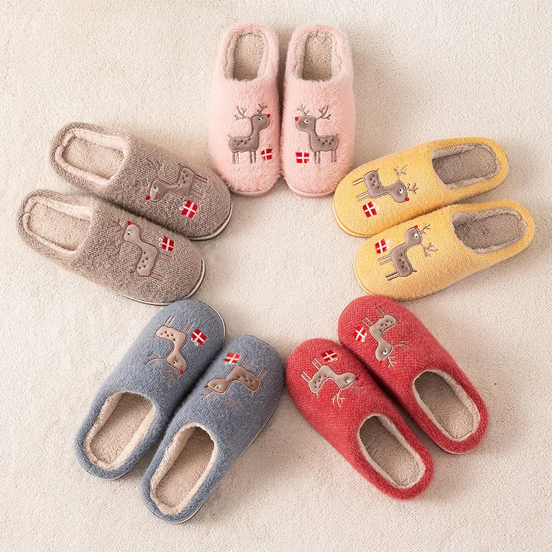 

Winter Warm Home Women Cotton Slippers Lovely Cartoon Shoes Soft Indoor Bedroom House Slippers Men Lovers Couple Fur Slippers