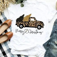 women lady leopard truck tree autumn winter merry christmas womens clothes tee for tshirt female tops graphic t shirt