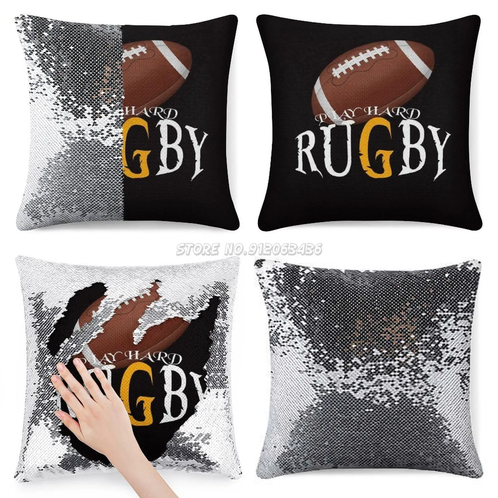 

Play Hard Rugby Sequin Pillowcase Glitter Pillow Case for Sofa Decorative Party Rugby Rugby Pass Rugby Rugby Fixtures Rugby Toda
