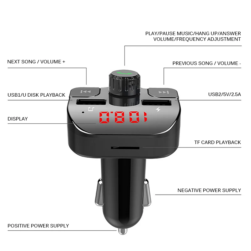 2019 New Bluetooth FM Transmitter Car MP3 Player HD Call Lossless Sound Quality Dual USB |