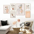 Плакаты для рисования линий, Абстрактная Картина на холсте с изображением девушки на спине и теле, настенные художественные плакаты с винными мотивами, Минималистичная картина в стиле бохо, домашний декор