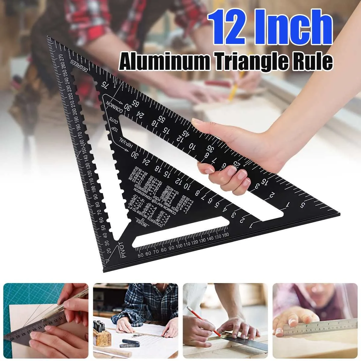 

7\"/12\" Ruler Metric/Imperial System Aluminum Alloy Speed Square Roofing Triangle Angle Protractor Triangle Angle Protractor