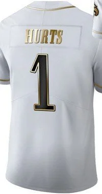 

Custom Embroidery For Men Women Kid Youth Jalen Hurts White Black Golden American Football Jersey Shirt