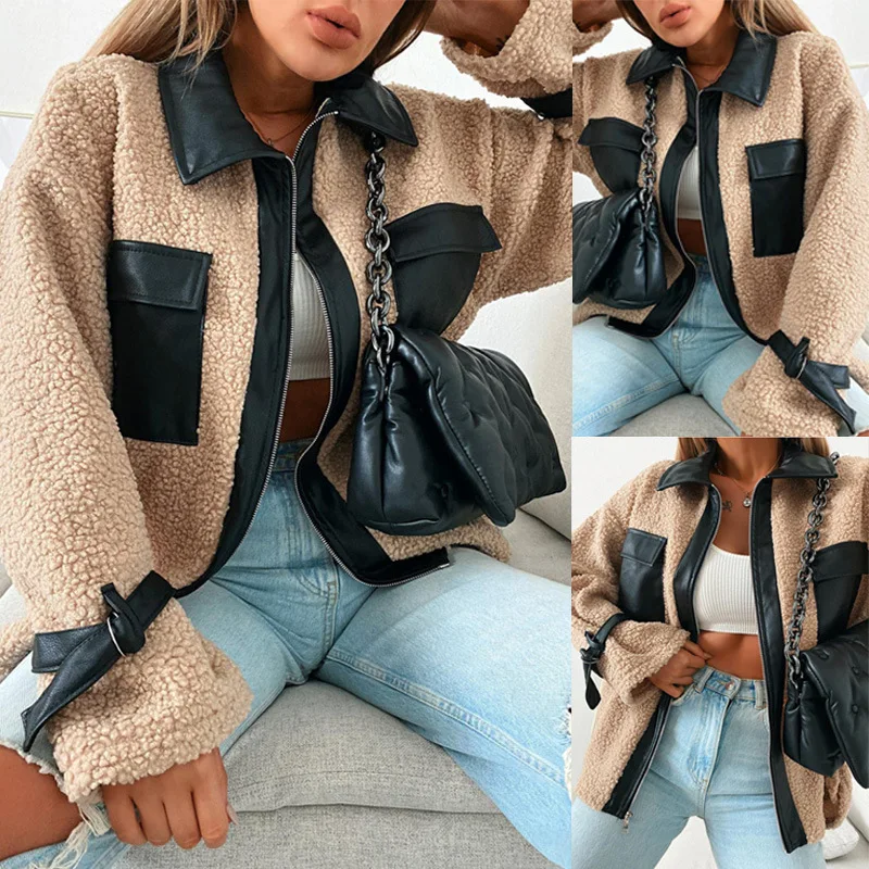 

Elegant Faux Fur Coat Women 2021 Autumn Winter Thick Warm Soft Fleece Jacket Female Pocket Zipper Overcoat Bear Teddy Coat