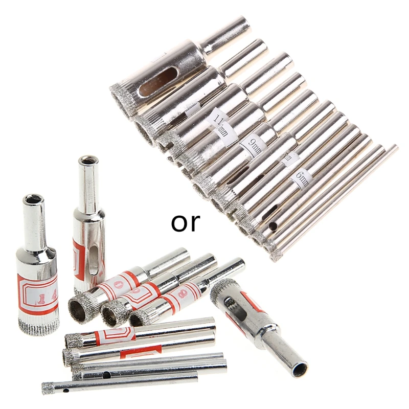 

11Pcs 3-14mm Diamond Coated Core Saw Hole Drill Tool Set For Glass Marble Tiles