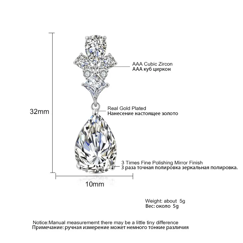 Новинка классические висячие серьги ZAKOL в форме капли воды с фианитами класса ААА