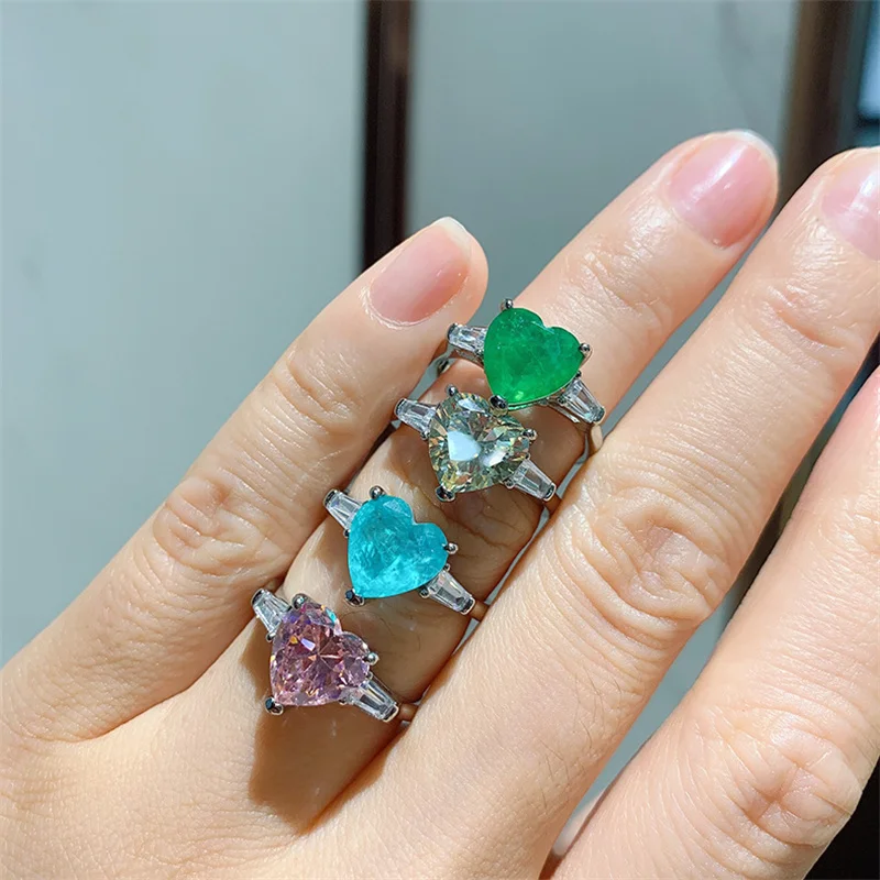 Изысканное кольцо QTT с изменяемым размером в форме сердца из парайбы изумрудом и