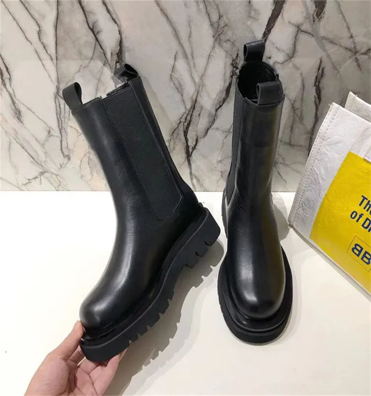 Зимние ботинки на платформе женские кожаные челси роскошные зимняя женская