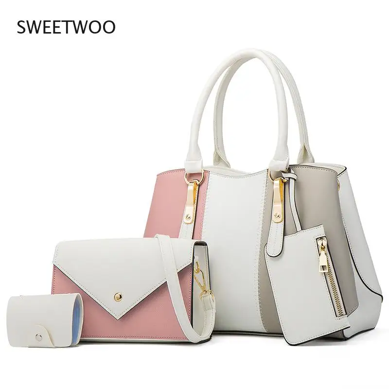 

2021 Bags for Women Fashion Stitching Color Women's Handbag Shoulder Messenger Girl Bag Ladies Four-Piece Female Bag
