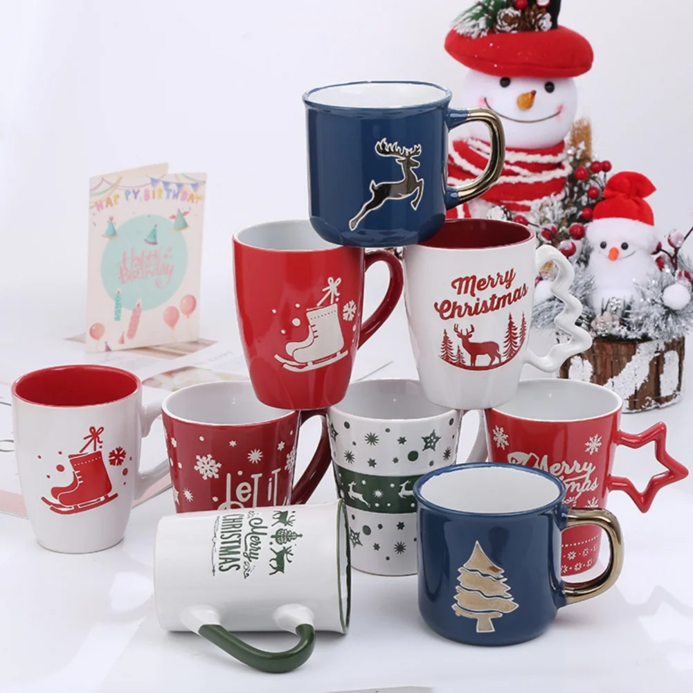 

Christmas Ceramic Mugs With Handle Handmade Coffee Tea Milk Oatmeal Breakfast Cup Christmas Valentine's Day Drinkware Gifts