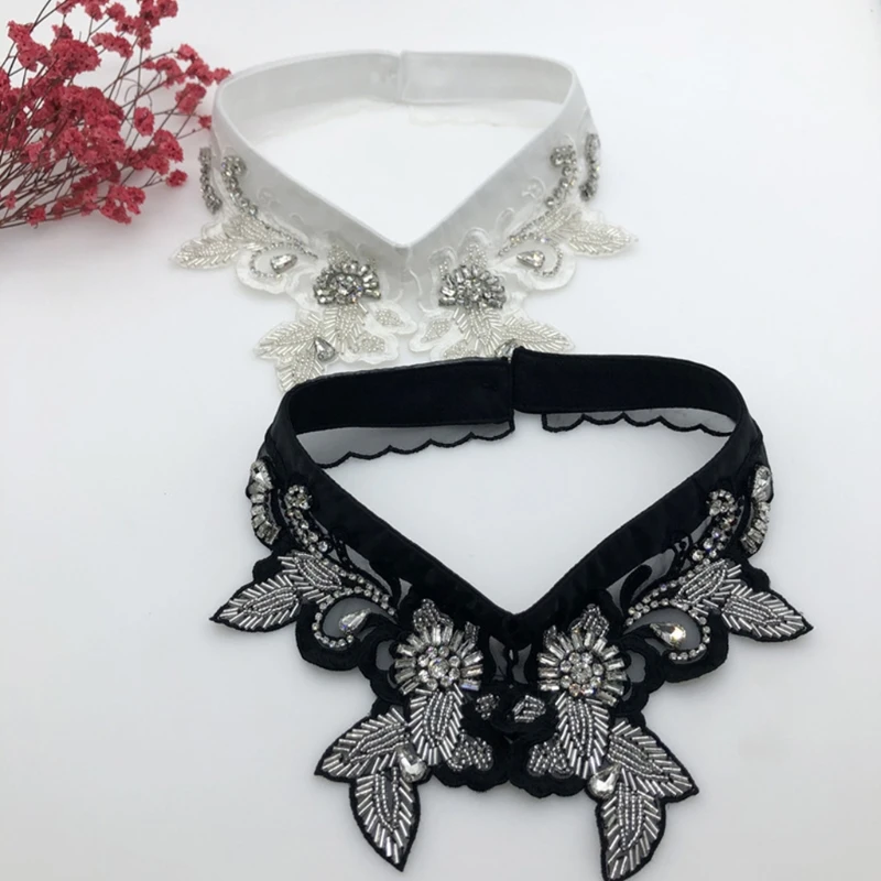 

Luxurious Jewelry Decorative False Collar Necklace Dickey Handmade Beading Leaves Pattern Embroidery Choker Half Shirt