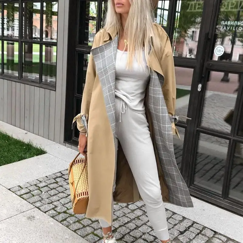 Куркума элегантный Тренч хаки Пальто осеннее зимнее пальто женское повседневное