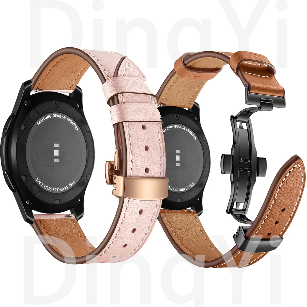 

For Samsung Galaxy Watch3 Butterfly buckle Genuine Leather Strap 45mm Band Watchbands For Samsung Galaxy Watch 3 41mm Bracelet