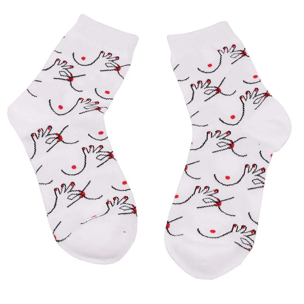 Носки женские х/б с принтом красных ногтей 1 пара|Носки| |