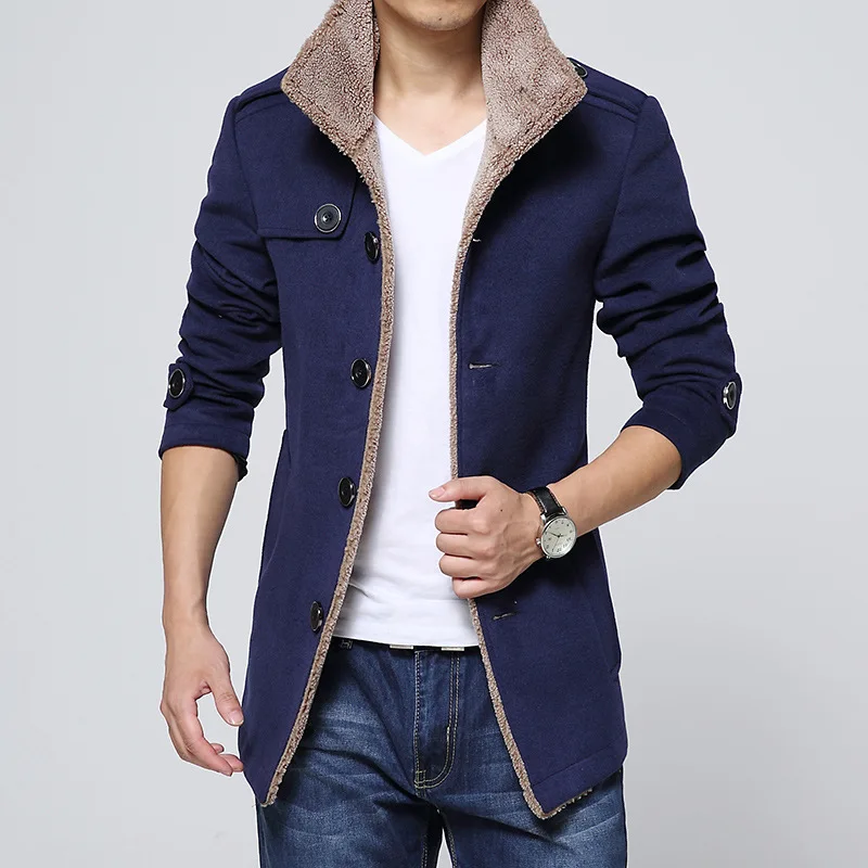 

Men's Jacket Daily Winter Regular Coat Shirt Collar Slim Basic Jacket Long Sleeve Solid Color Navy Blue Khaki Black/Faux Fur Men