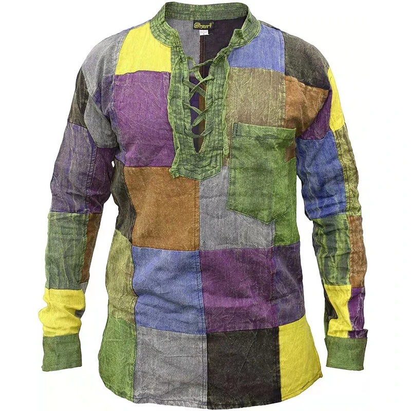 Рубашка мужская с длинным рукавом модная блуза винтажным принтом уличный топ