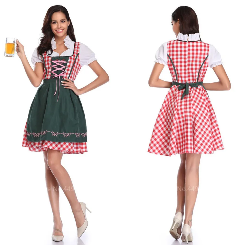 

S-4XL Halloween Cosplay Clothing Dresses Germany Traditional Costume Women Oktoberfest Beer Costumes Bavarian Dirndl Dress Apron