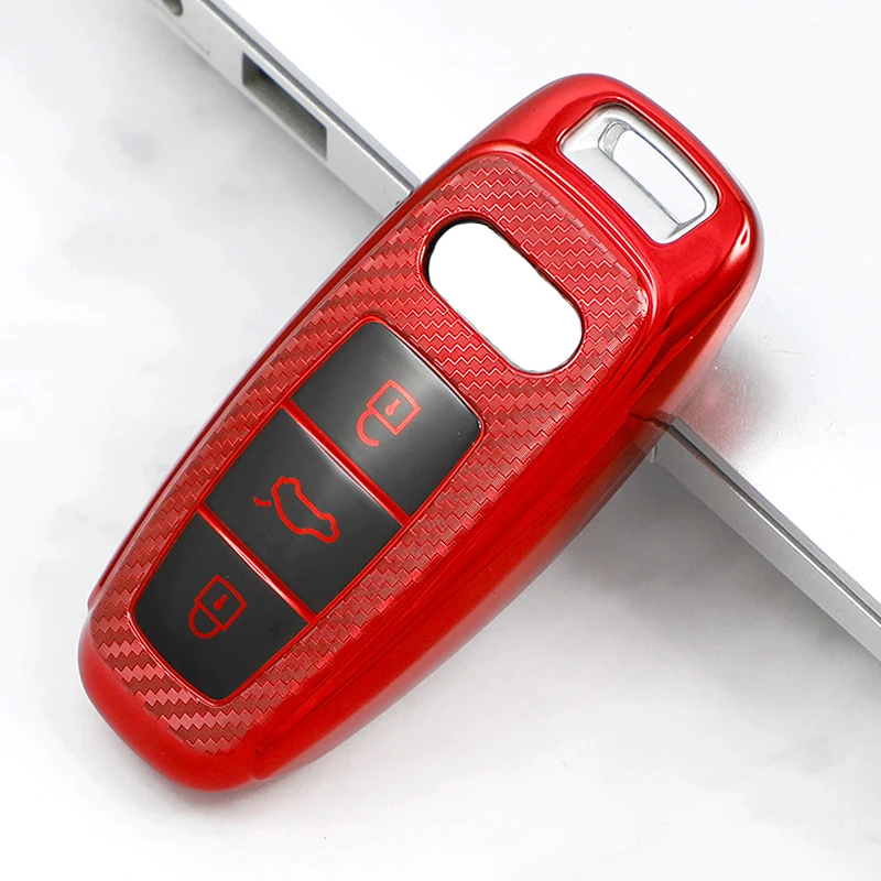 

Hot Sale Carbon Fiber TPU Car Key Full Cover Case For Audi Q8 C8 A6 A7 A8 2018 2019 Auto Styling Holder Protect Shell Accessorie