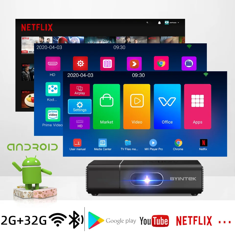 BYINTEK U30 Pro 3D Android Smart TV Wifi портативный домашний светодиодный DLP Мини Full HD 1080P 2K