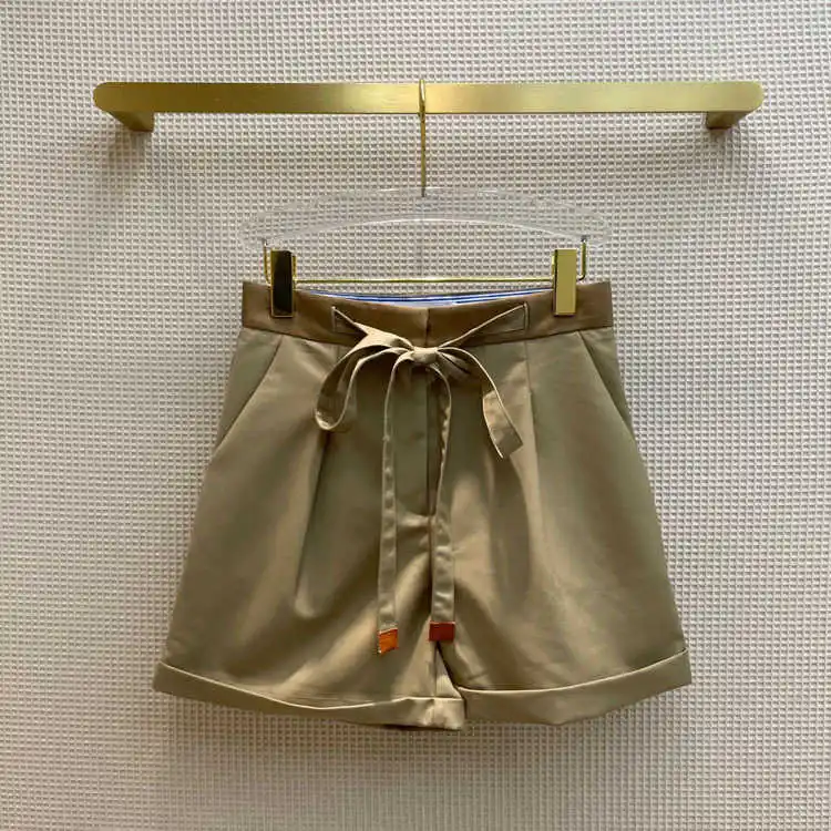 

Шорты женские хаки с высокой талией, брендовые модные повседневные Прямые Штаны-карго с кулиской, лето