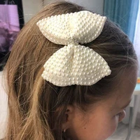 hooh white pearl hair bows with hair clips for girls hair accessories kids boutique layers bling rhinestone center bows hairpins