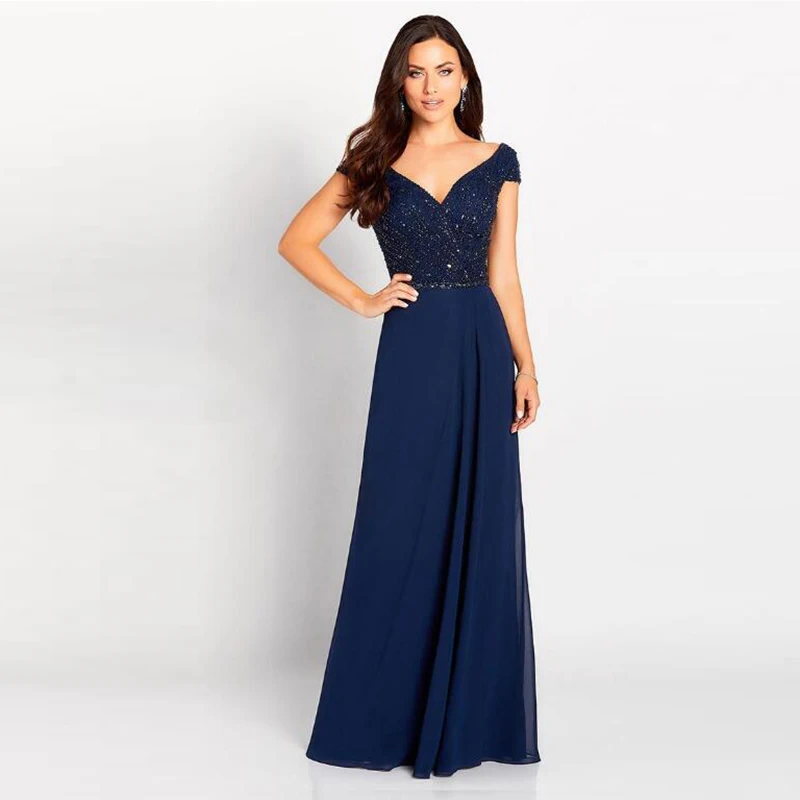 

Classic wd494 Beading Chiffon Cap Sleeves Floor Length Party Gowns Floor Length evening dress Vestito Da Mamma