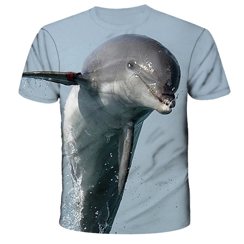 

2021 new summer boy T-shirt animation dolphin 3D printed T-shirt top fashion street baby boy boy girl top T-shirt