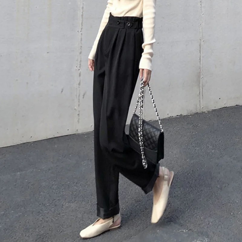 

BornSraSpring Summer High Waist Suit Pants for Women Office Ladies Loose Harem Pants 2020 Straight Leg Trousers Female