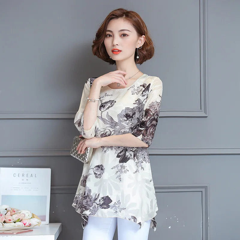 

New Summer Women's Floral Print Chiffon Shirts Female Short Sleeve Large Plus Size 3XL 4XL Shirts Womens Tops And Blouse Tops