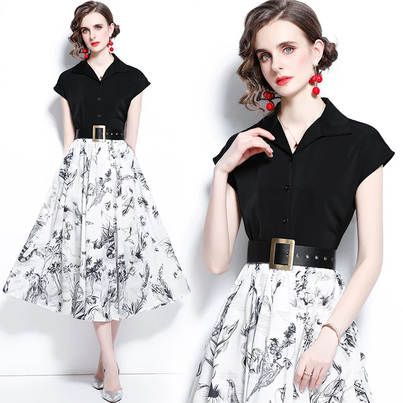 Женская юбка рубашка с V образным вырезом и поясом| |