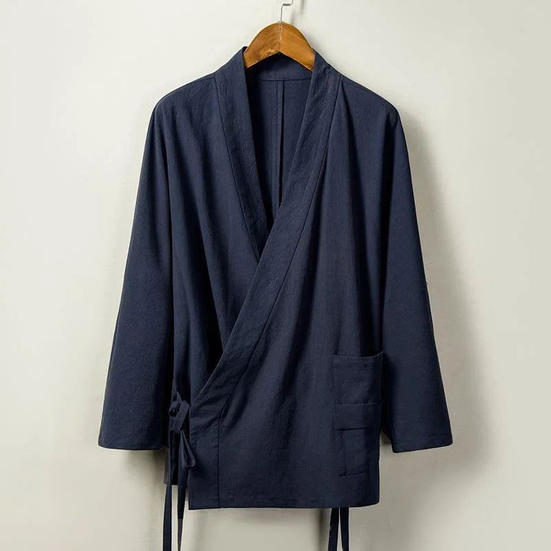 #4215 одежда на весну и осень в китайском Стиль из хлопка льна пальто мужской ремень