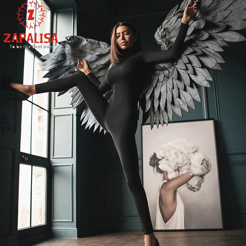 Женский обтягивающий комбинезон Zapalisa однотонный облегающий эластичный с