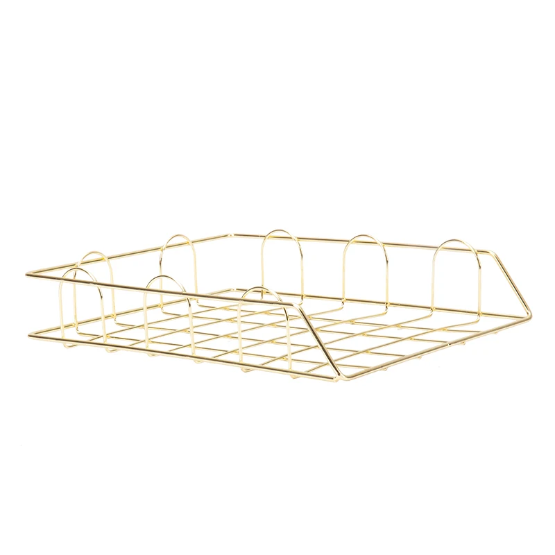1 tray Yellow Gold Модный креативный Золотой металлический поднос для файлов, органайзер для журналов, настольный набор ручной работы, многослойный органайзер для файлов - Цвет: 1 tray Yellow Gold