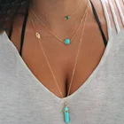 Женское многослойное ожерелье ALYXUY, длинное ожерелье с синей шестиугольной колонной из натурального хрусталя, цепи с каменными подвесками, бижутерия