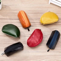 genuine leather coin purse bag candy color mini coin purse solid color wax leather bag multifunctional soft earphone storage bag