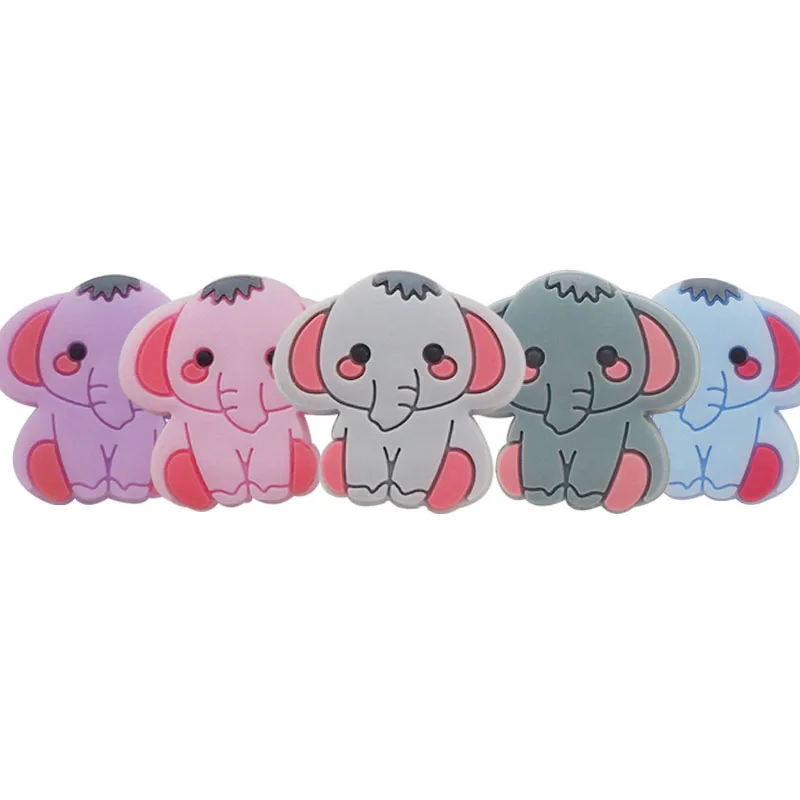Chenkai-Cuentas de silicona de elefante para beb&eacute;, mordedor de dentici&oacute;n de dibujos animados para bricolaje, collar de beb&eacute;, colgante, pulsera, accesorios, 10 piezas-2