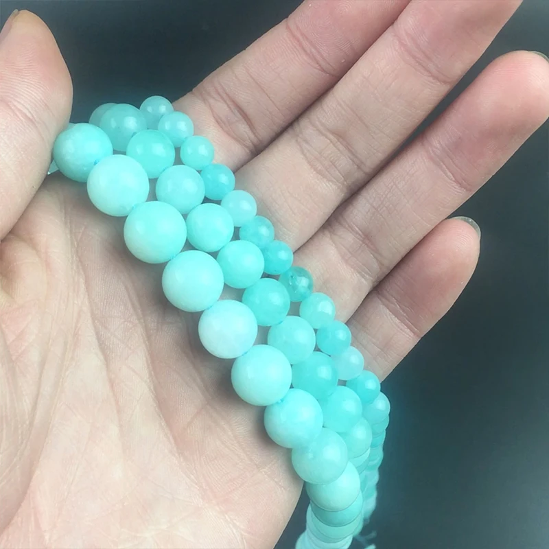 

Natural Jades Stone Beads Light Blue Round Loose Spacer Beads For Jewelry Making DIY Bracelet Necklace Pick Size 6/8/10mm