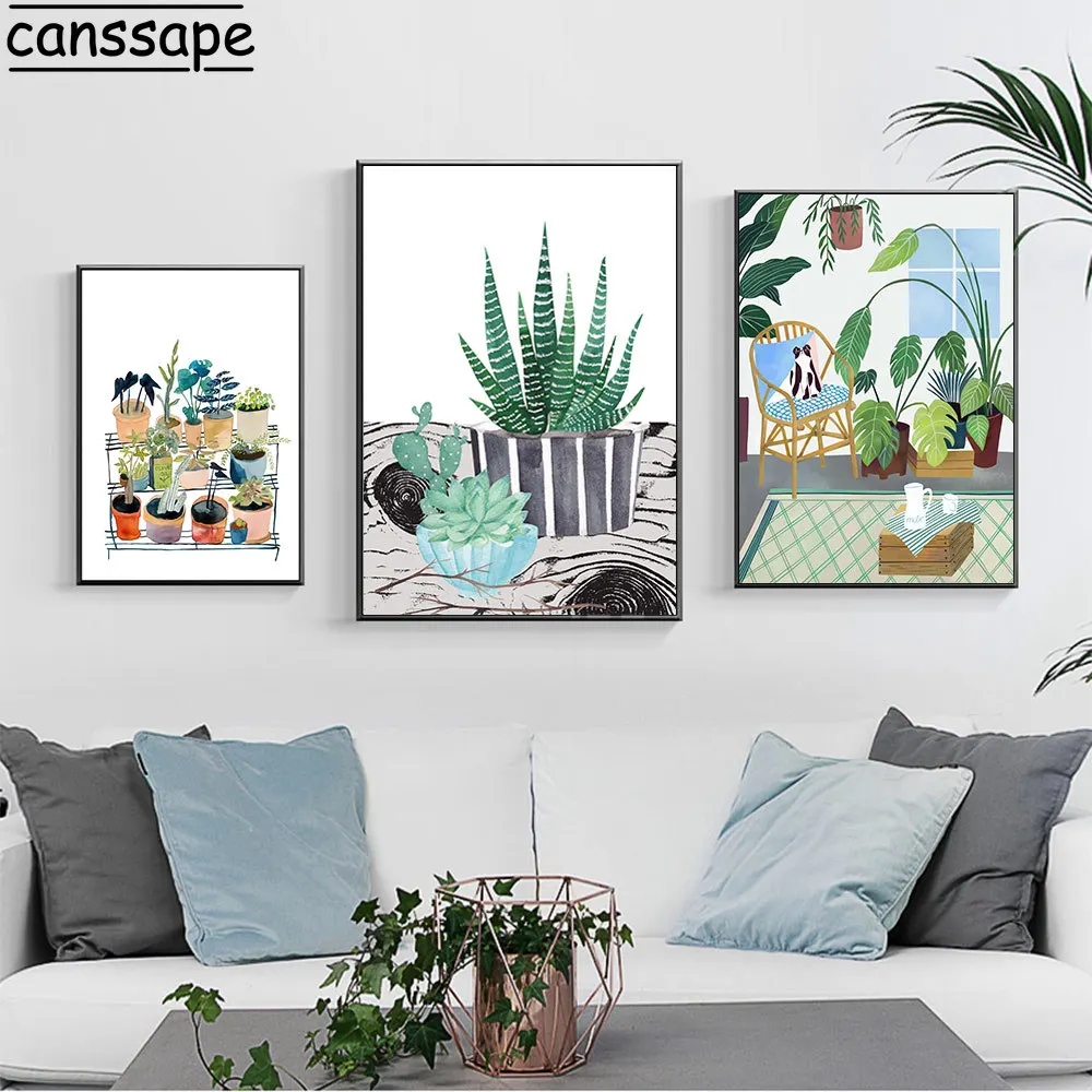 Картина на холсте с растениями кактусами настенные художественные принты