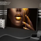 Большая африканская женщина лицо холст художественные плакаты и принты золотые сексуальные губы холст настенные картины искусство картина для гостиной